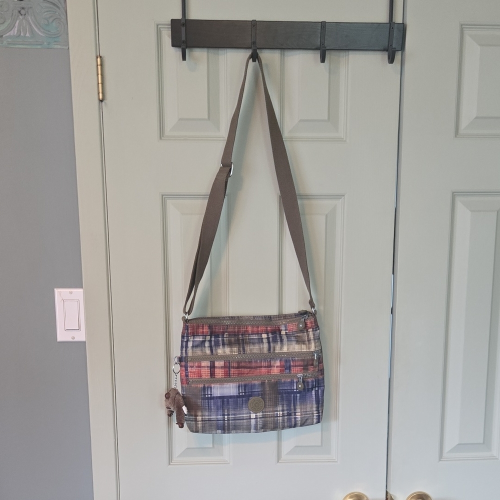 💙 Kipling Plaid Messenger Bag in Blue and Red